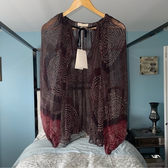 NEW Ulla Johnson Pauline Metallic Peasant Garnet Sheer Transparent Puff Sleeve 6 - Picture 3 of 10